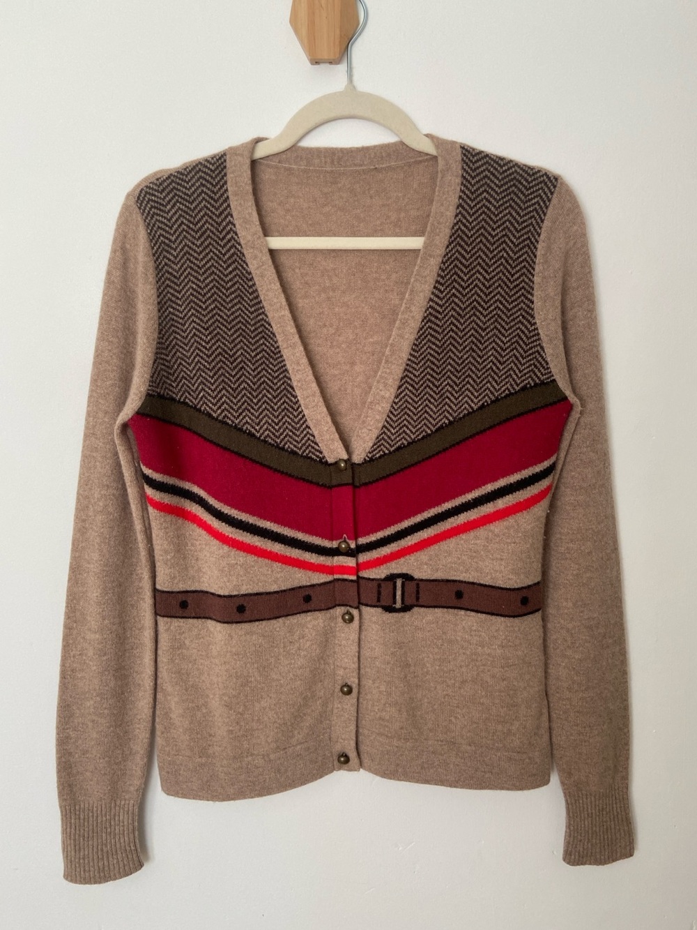 Weekend Max Mara Wool Cashmere Western Intarsia Knit Cardigan size Medium